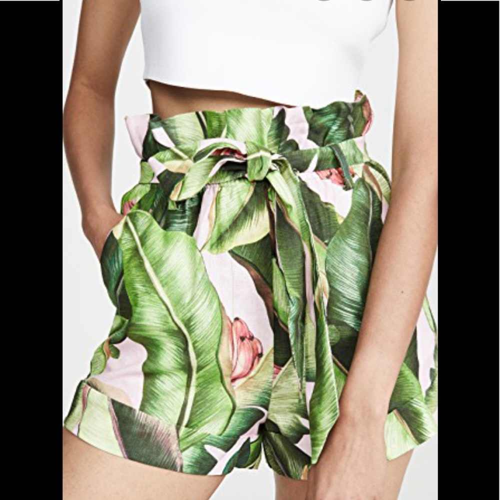 FARM Rio Green Leaf Print High Waist Shorts